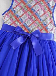 SHEIN فستان الأميرة للفتيات من توين، فستان منتفخ من التول والترتر، فستان رسمي خفيف - الأزرق - مشاهدة 6