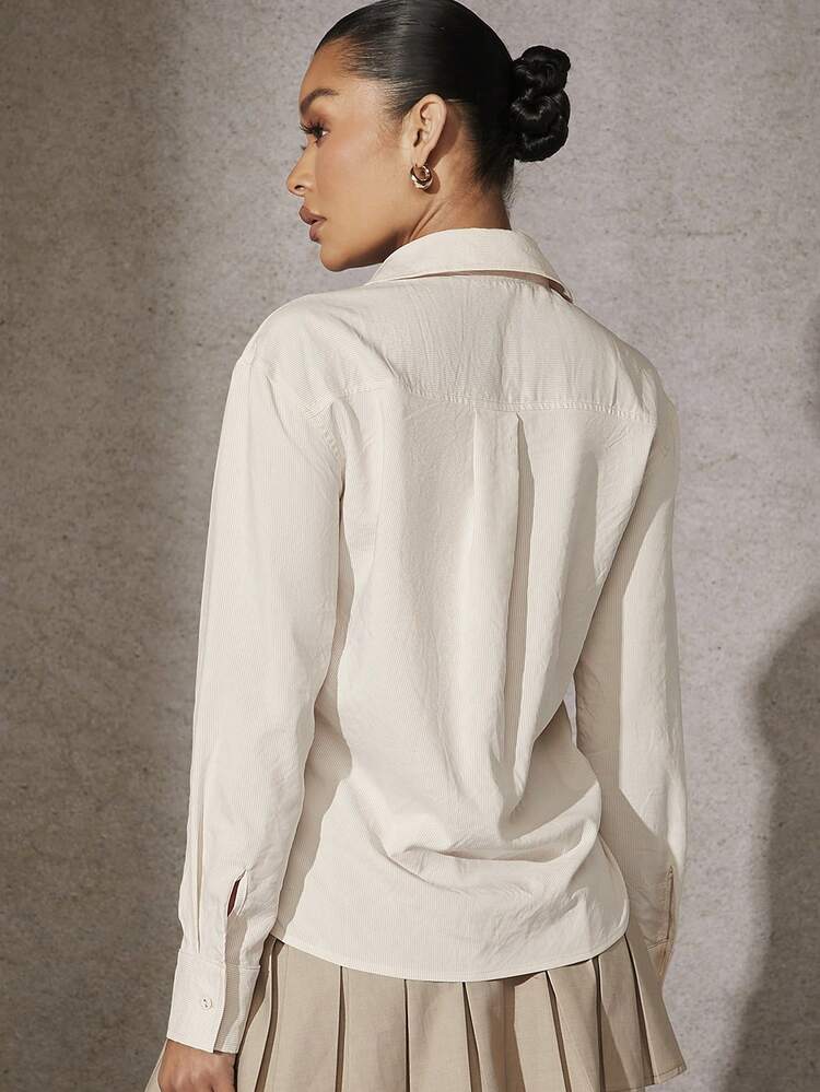 Striped High Low Hem Button Shirt