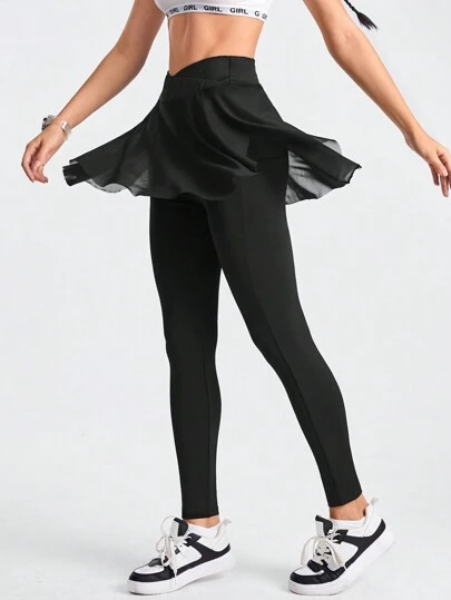 Easithlete Solid Color 2 In 1 Mesh Skort