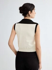 BizChic Comfortable Casual Black-Apricot Contrast Color Women Knitted Top For Summer - Apricot - View 2