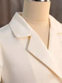 SHEIN 雙排釦泡泡袖中學生女童裙裝,彼得潘領領口和三層中長裙擺 - 杏色 - 查看 8