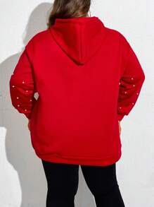 SHEIN CURVE+ Áo nỉ nữ cỡ lớn với dây rút đính hạt - Đỏ - Xem 2