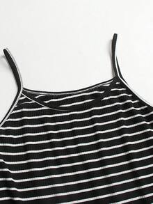 SHEIN LUNE 大码细肩带条纹吊带背心 - 黑與白 - 查看 6