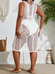 Slaydiva 大尺碼女士修身背心連衣裙,帶有尾巴設計,海灘度假必備時尚裝束 - 白色 - 查看 2