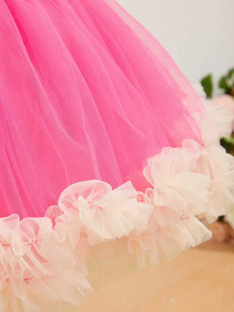 Baby Girl Elegant, Gorgeous, Cute 3d Mesh Flower Fluffy Dress Suitable For Outdoor Parties In Spring And Summer