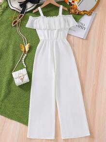 SHEIN Tween Girls' White Cami Jumpsuit For Summer Vacation - White - View 2