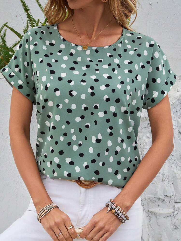 Women's Polka Dot Batwing Sleeve Blouse Summer