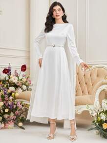 Modelyn Ladies' Arabian Style Puff Sleeve Cape Dress - White - View 7