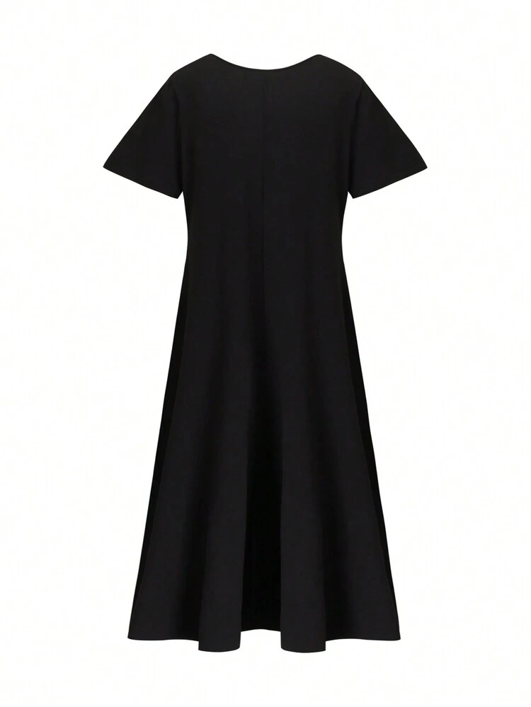 Plus Size Round Neck Grid Pattern Splice Dress