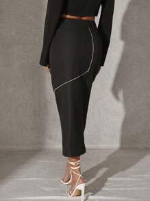 SHEIN Unity Asymmetrical Button Contrast Skirt - Black - View 2