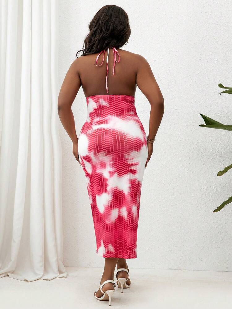Plus Size Halter Neck Hollow Out Dress