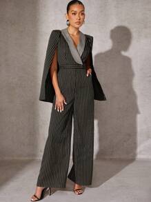 SHEIN Unity 細條紋對比披風連身褲 - 彩色 - 查看 1