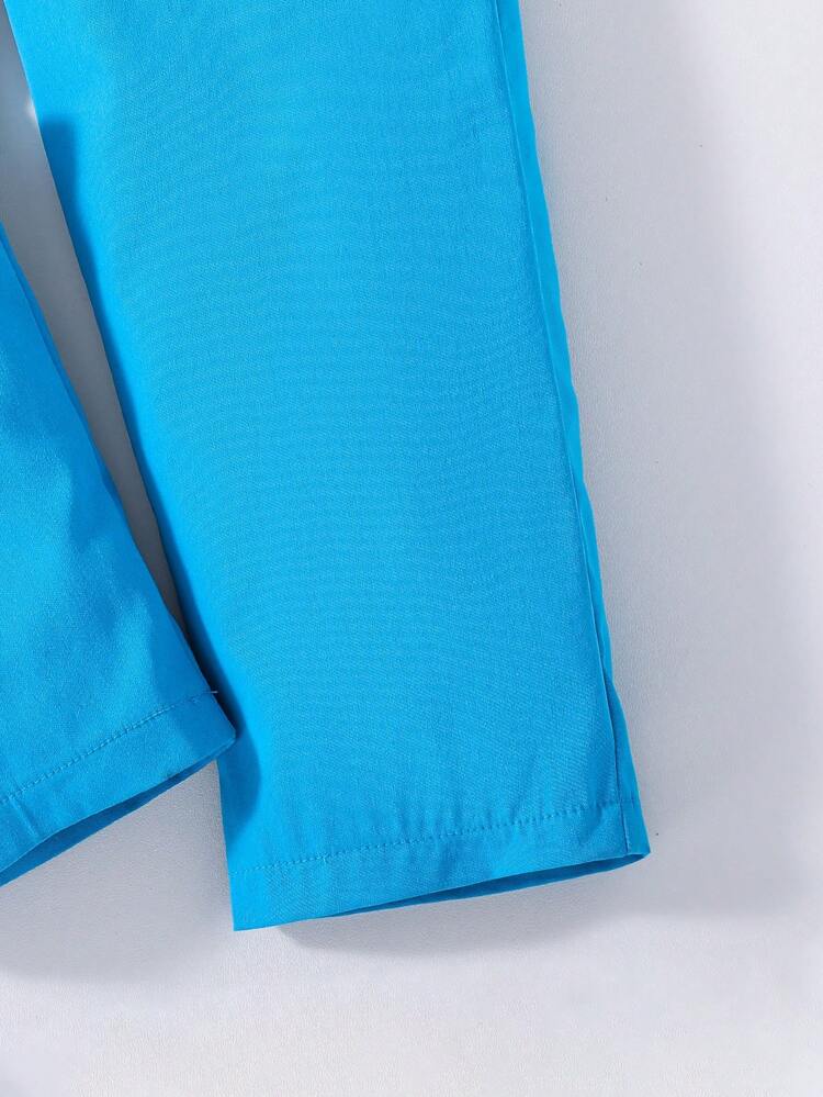 Tween Boy Gentleman Two-Piece Set, Light Blue Short Sleeve Shirt With Bow Tie And Suspenders Shorts, Fashionable For Birthday Party, Evening Party, Wedding And Festival