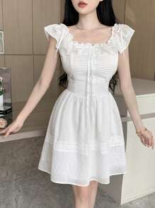 DAZY Women's Cap Sleeve Cinched Waist Dress, Birthday Prom Dress Sundress,Casual Women Dresses Elegant Women Dresses - Beige - View 4