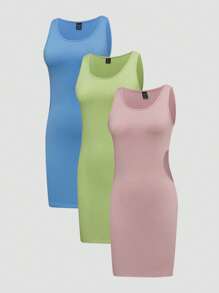 Flirla Conjunto De Vestido De Tres Colores De Estilo De Chaleco De Cuello Redondo Hueco Para Mujeres