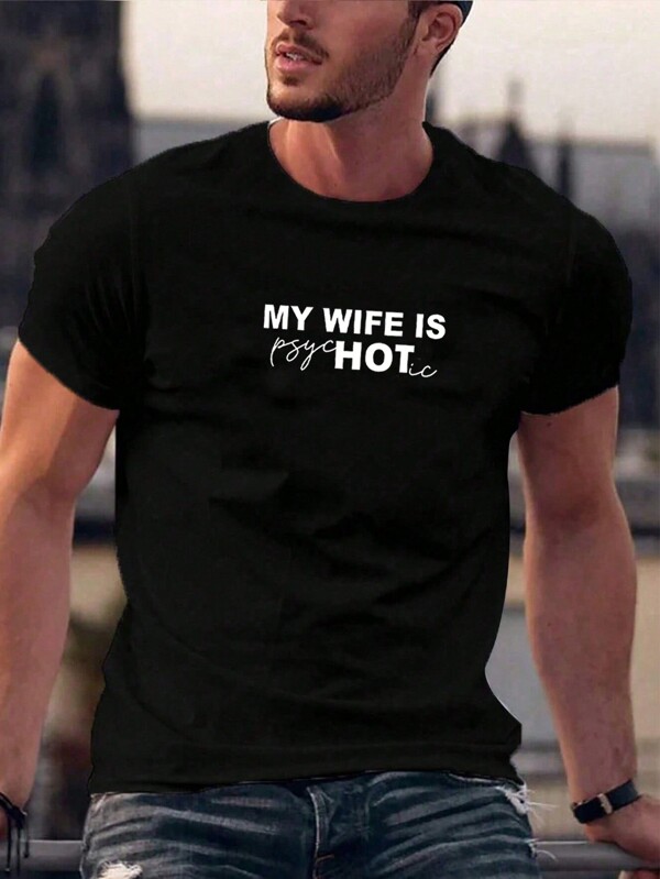 Manfinity Homme Men Slogan Printed Casual Short Sleeve T-Shirt, For Going Out, For Husband