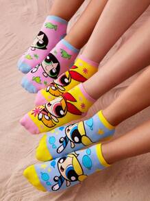 THE POWERPUFF GIRLS X SHEIN Women's 3 Pairs Cartoon Cute Breathable Soft Short Socks - Multicolor - View 2