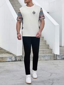 Manfinity Homme Men's Casual Vacation Style Printed Plus Size T-Shirt - Khaki - View 3