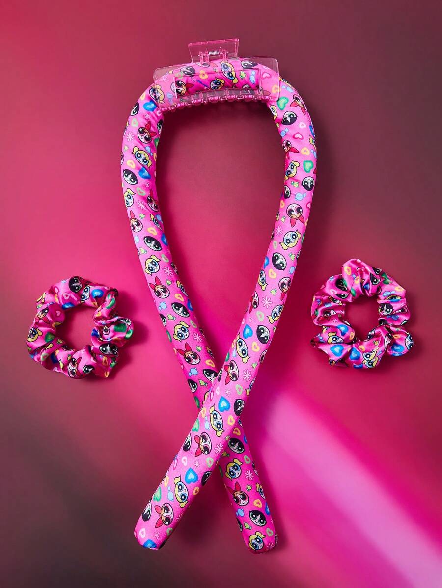 THE POWERPUFF GIRLS X SHEIN 4pcs Cartoon Printed No Heat Hair Curling Tool Set