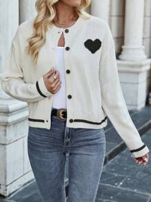 Chiquease Của phụ nữ Tim Mô hình Áo len Mở Với Ngực đơn Nút Khép kín - xanh quân đội - Xem 6