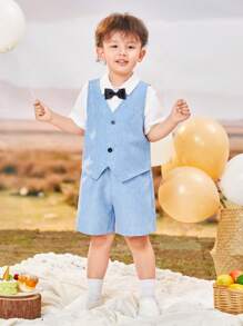 Young Boy Academy Styled Classic Gentleman Suit With Dress Shirt, Vest, Shorts, 3pcs/Set - Multicolor - View 5