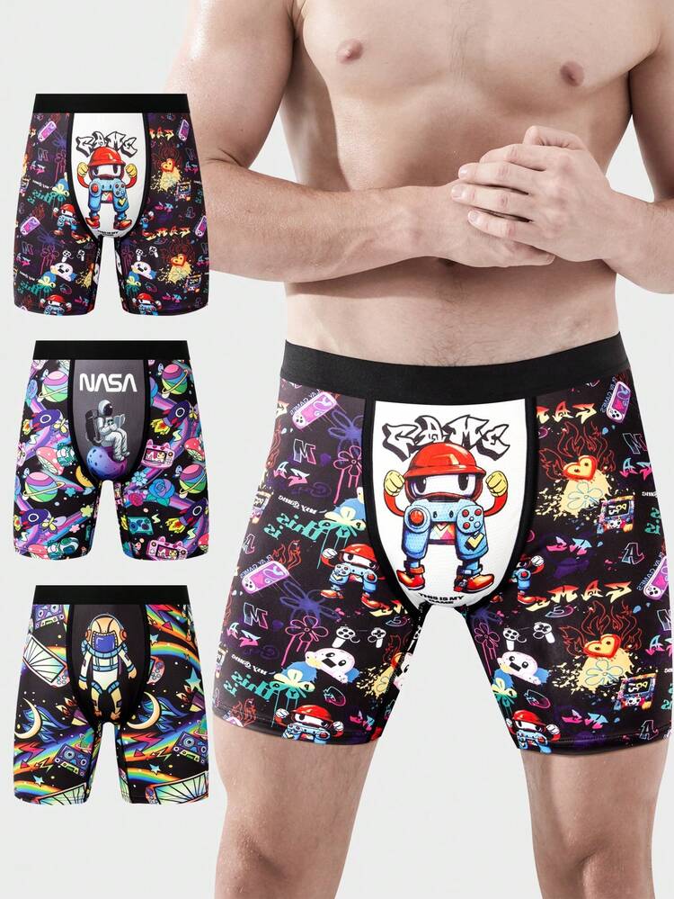 Men's 3d Digital Print Boxer Briefs (3pcs Pack)