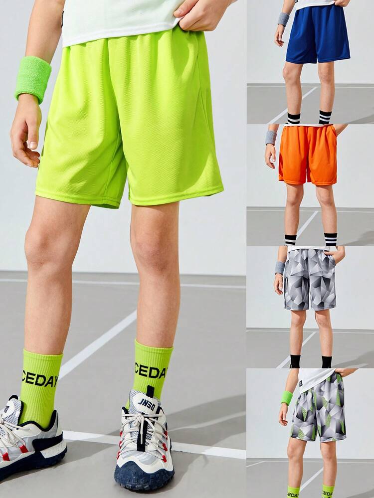 5pcs/Set Loose Knitted Sports Shorts For Tween Boys