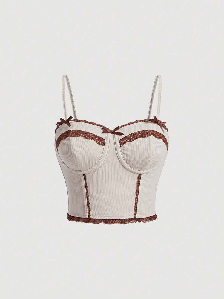 Women's Lace Floral & Bowknot Decorated Camisole