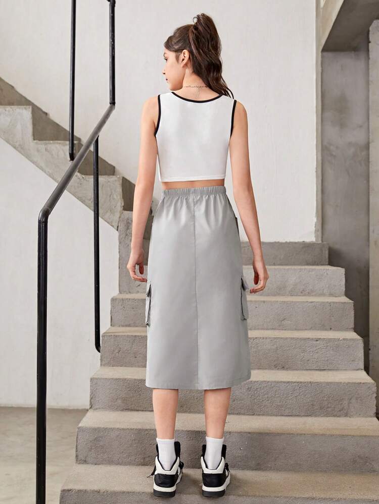 Teen Girl Cool Style Letter Print Tank Top 2pcs/Set