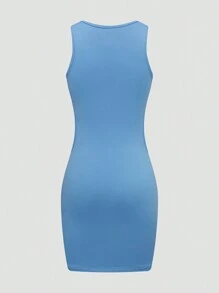 Flirla Conjunto De Vestido De Tres Colores De Estilo De Chaleco De Cuello Redondo Hueco Para Mujeres