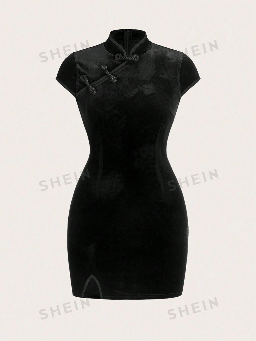 SHEIN EZwear Vestido De Terciopelo Con Estilo Cheongsam