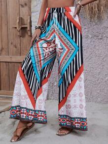 Breezaya Women's Geometric Pattern Wide Leg Pants Fall Cloth For Women - Multicolor - View 3