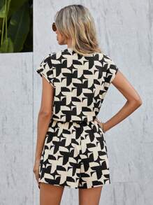 SHEIN LUNE Women's Plunge V-Neck Button Up Jumpsuit With Cutout Design