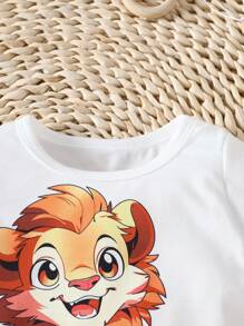 卡通獅子圖案短袖t恤和短褲套裝,適用於男嬰 - 綠色 - 查看 4