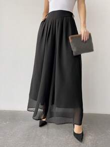 Firerie Pantalones De Pierna Ancha Plisados ​​de Color Sólido Para Mujer - Negro - Ver 5