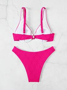 Swim Vcay Women's Solid Color Bikini Set With Specialty Material And Steel Support For Summer Beachwear - Hot Pink - View 5