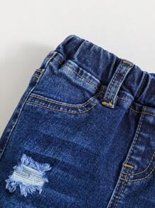 SHEIN Baby Boy Ripped Denim Shorts - Dark Wash - View 4