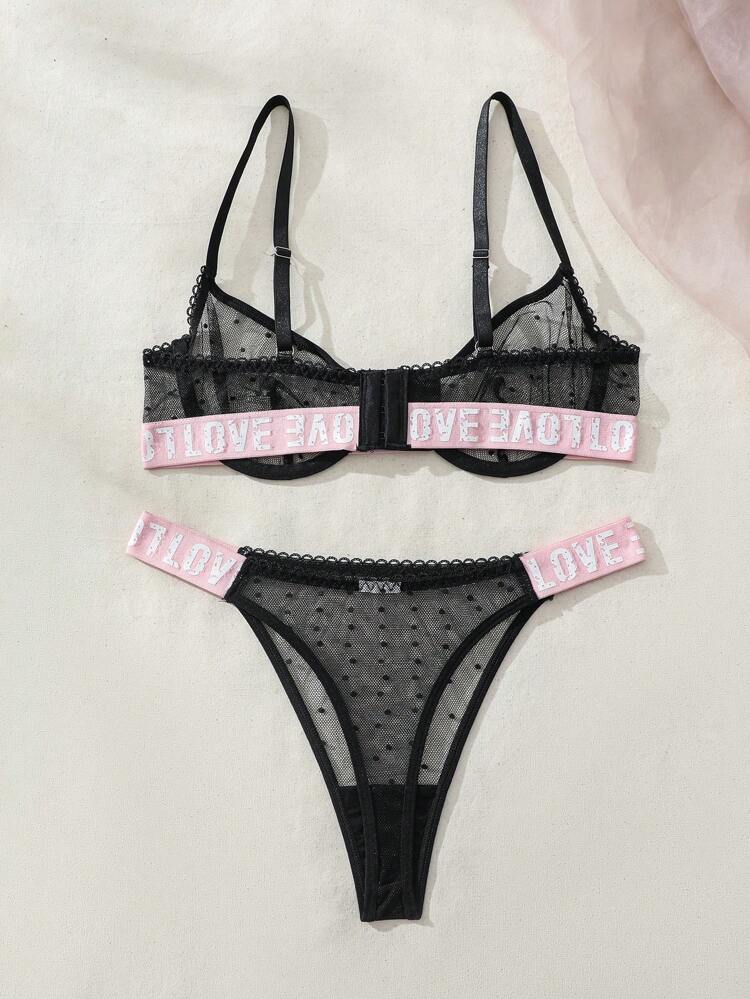 Women's Color-Block Bra With Underwire And Lace-Up Panties Set, Lingerie