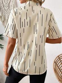 SHEIN LUNE Ladies' Striped Print Short Sleeve Shirt - Apricot - View 3