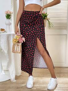 Breezaya Floral Print Pleated And Slit Skirt Fall Cloth For Women - Black - View 6