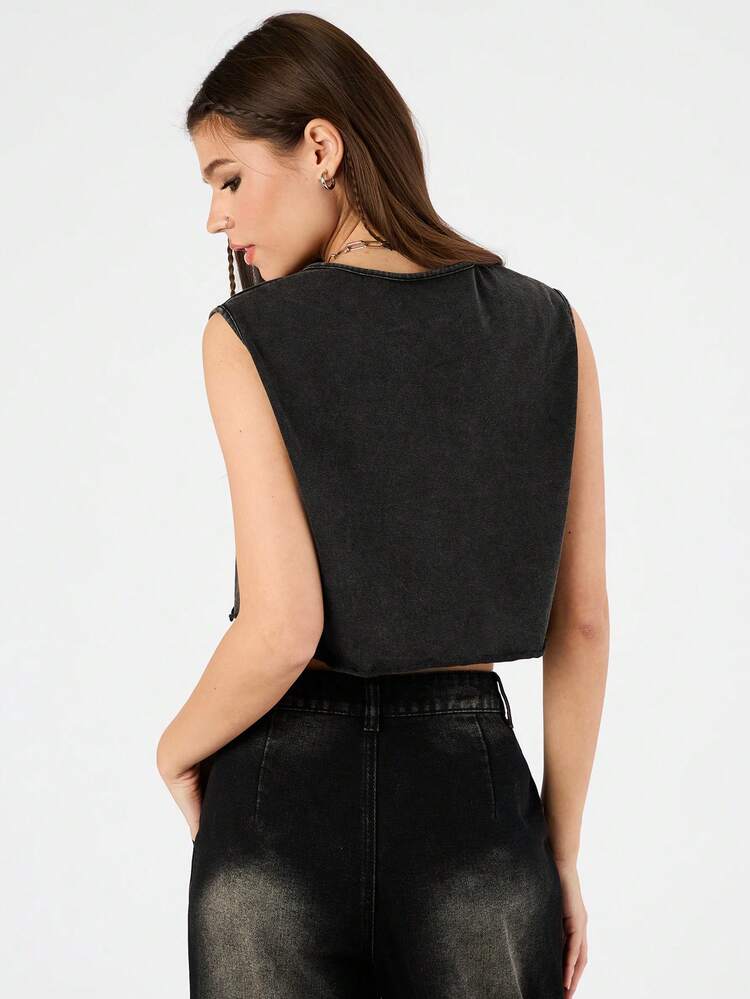 Women's Lettuce Edge Halter Crop Top With Notched Neckline