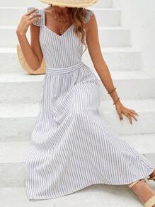 SHEIN VCAY Vestido evasé con mangas cortas de rayas para mujer