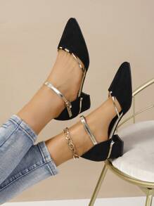 Bombas de salto alto fechadas para mulheres no outono/inverno, elegantes, confortáveis, sola macia, sandália preta de verão, design vazado, sapato de trabalho antiderrapante, Dia dos Namorados