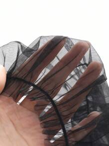 FRIFUL 女式泡泡袖透明网眼上衣夏季短款上衣女式外出上衣 - 黑色 - 查看 8