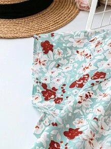 SHEIN LUNE 大尺碼v領全印花短袖衫 - 綠色 - 查看 3