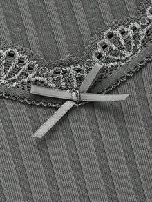 ROMWE J-Fashion Women's Plain Lace Sweetheart Neck T-Shirt - Light Grey - View 3