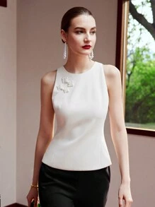 MOTF PREMIUM 珍珠青蛙扣細肩肩帶背心 - 杏色 - 查看 9