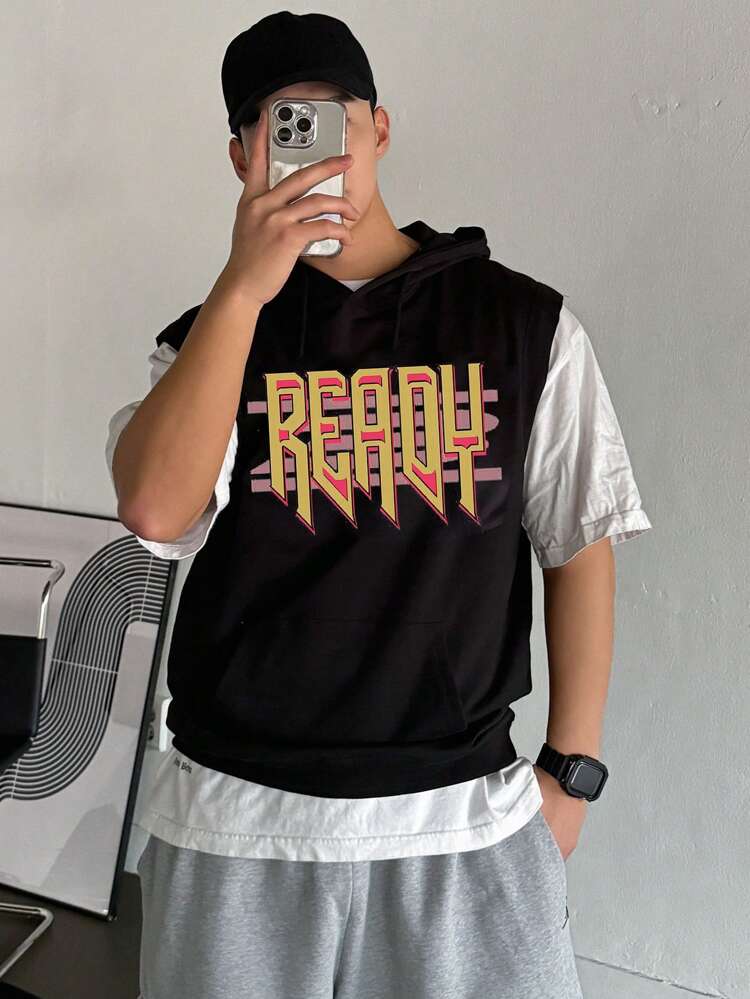 Men's Summer Hooded Sweatshirt With Letter Print,Fall Clothes