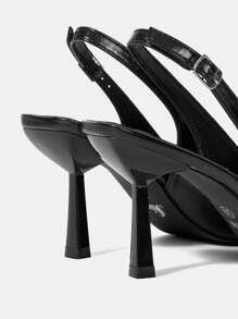 Women's Single High Heeled Shoe With Metallic Zipper, Pointed Toe And Thin Heel In Punk Style - Black - View 10