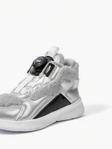 Fashionable And Comfortable Children's Sports Shoes With Rotating Buttons And Added Warmth - Silver - View 10